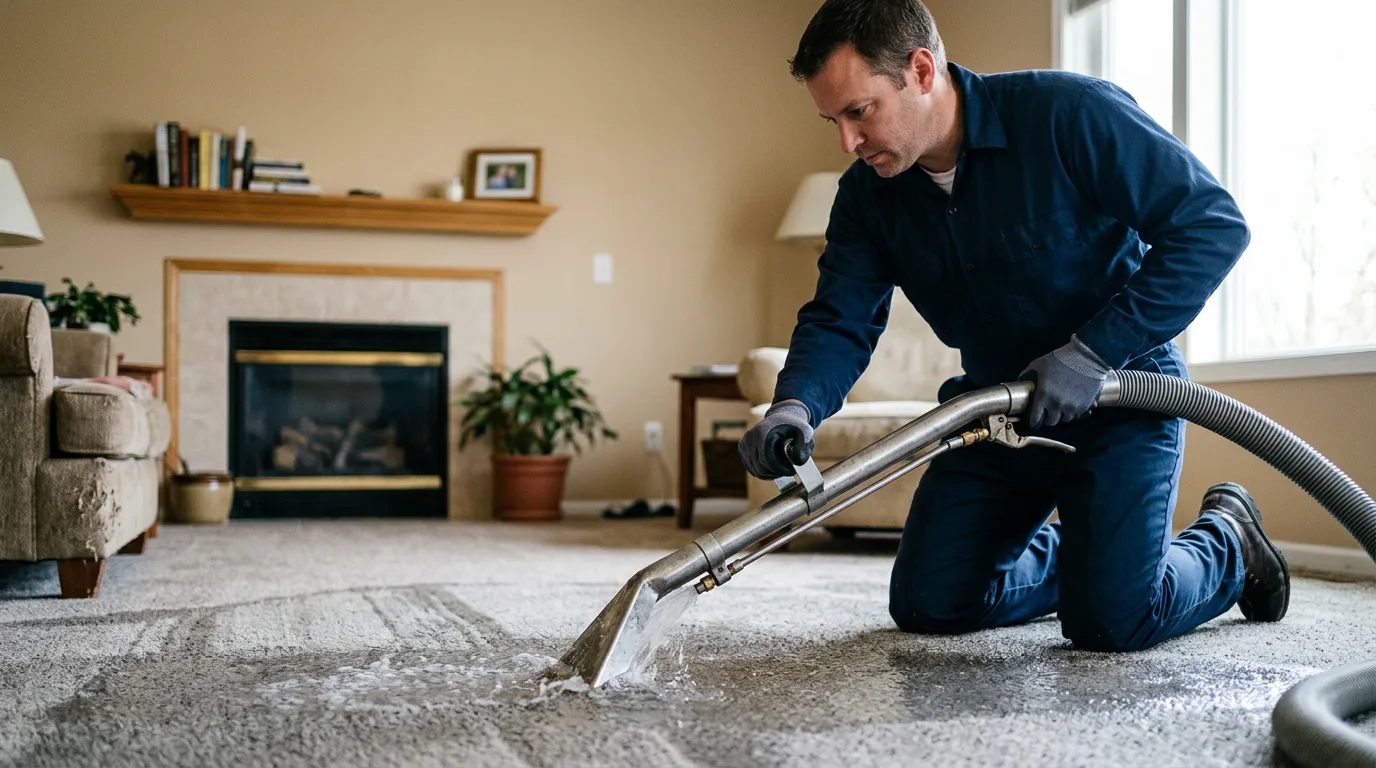 Water damage restoration technician working near Faucett, MO